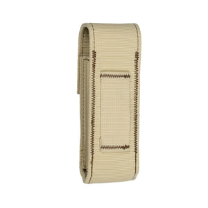 Translation missing: es.Tan fabric belt pouch or sheath with brown stitching and a closed flap