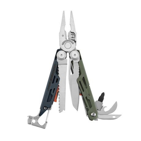 Translation missing: pl.Signal® multitool in Tundrascape color, fanned open to show pliers, blades, saw, bit driver, hook, and carabiner