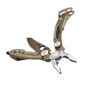 Translation missing: fr.Skeletool Cx Sandstorm multitool with open pliers, partially extended knife blade, and cutout handles