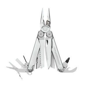 Translation missing: fr.Stainless steel Leatherman Wave® Plus multi-tool with pliers and various blades, ideal for DIY, home repairs, and jobsite use